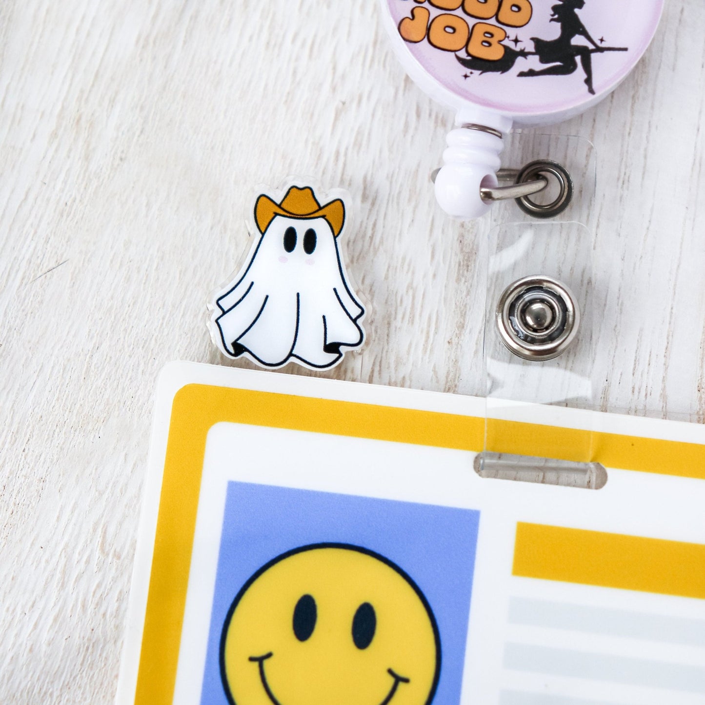 Badge Topper - Cute Ghost Cowboy - Acclaim Status Co Acclaim Status Co Horizontal Badge