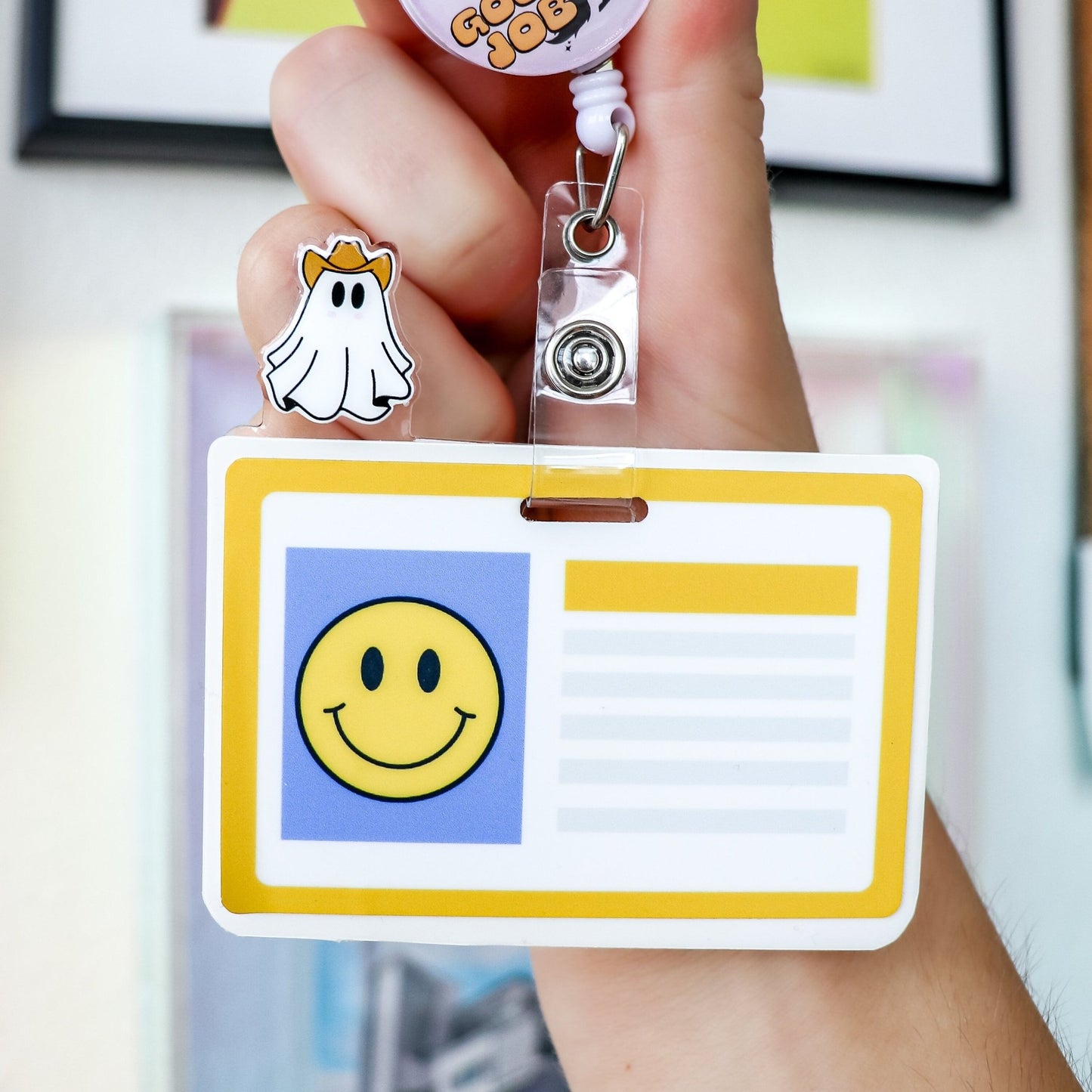 Badge Topper - Cute Ghost Cowboy - Acclaim Status Co Acclaim Status Co Horizontal Badge
