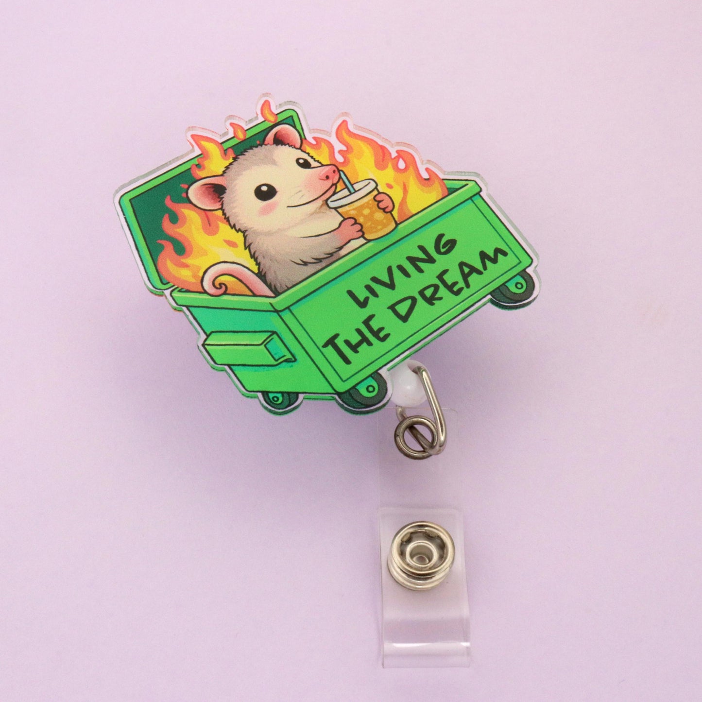 Possum Dumpster Fire Badge Reel: Funny Retractable ID Holder