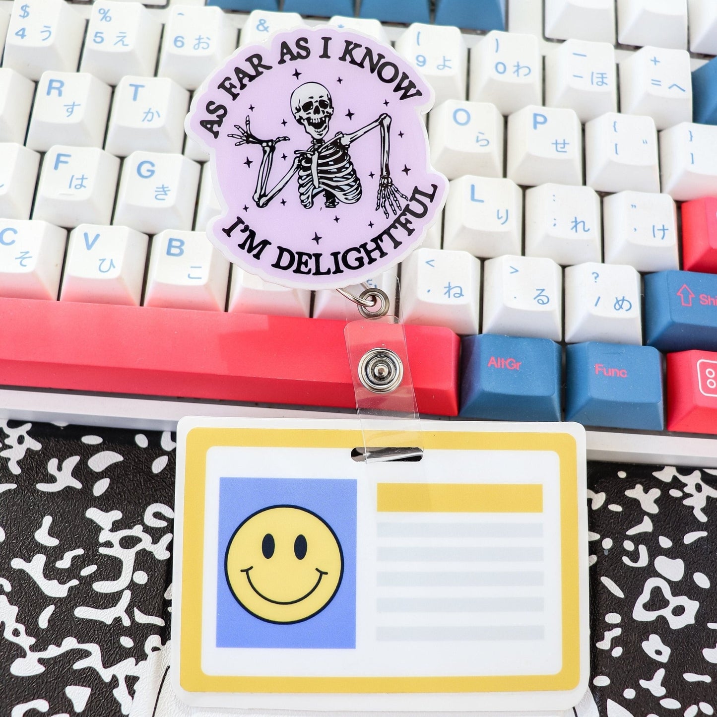 Funny Badge Reel - As Far As I Know I'm Delightful - Acclaim Status Co Acclaim Status Co Alligator ClipPink