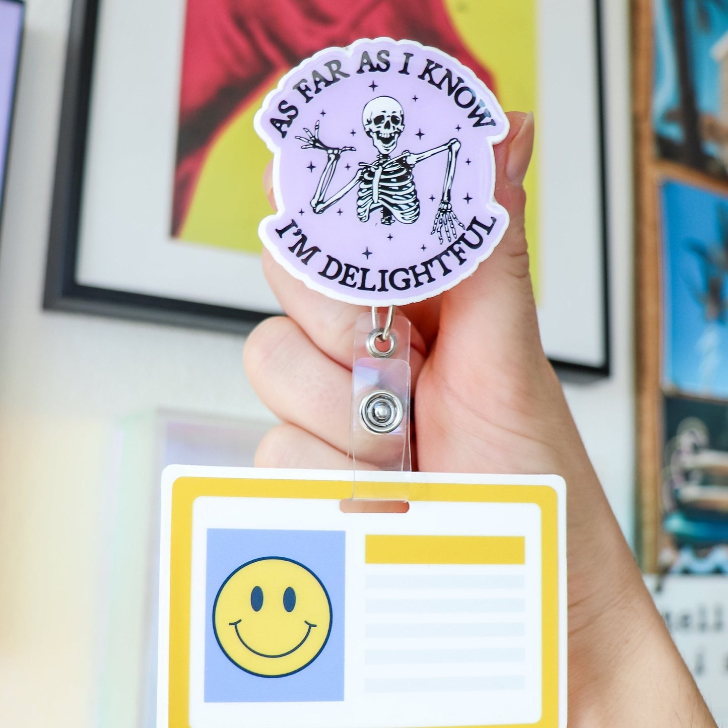 Funny Badge Reel - As Far As I Know I'm Delightful - Acclaim Status Co Acclaim Status Co Alligator ClipPink