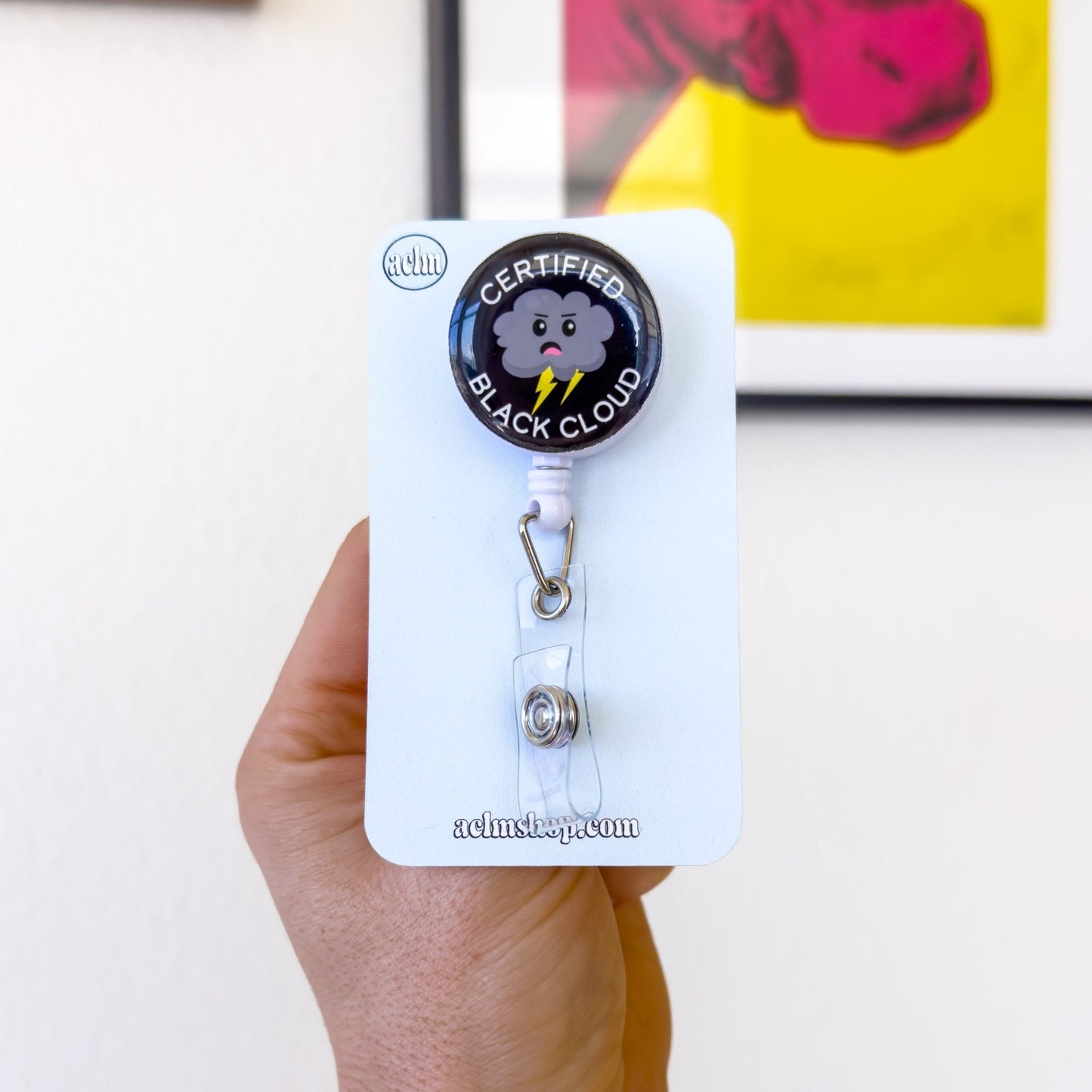 Funny Badge Reel - Certified Black Cloud - ER Nurse Lab Tech CNA ID Retractable Badge Holder - Acclaim Status Co Acclaim Status Co Belt Clip