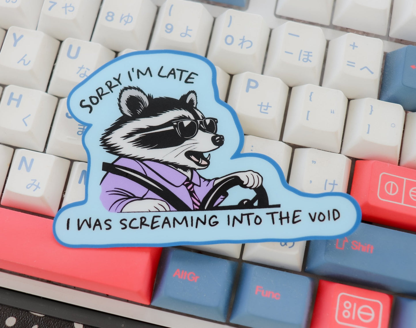 Funny Sticker - Raccoon Screaming Into the Void - Acclaim Status CoAcclaim Status CoBlue