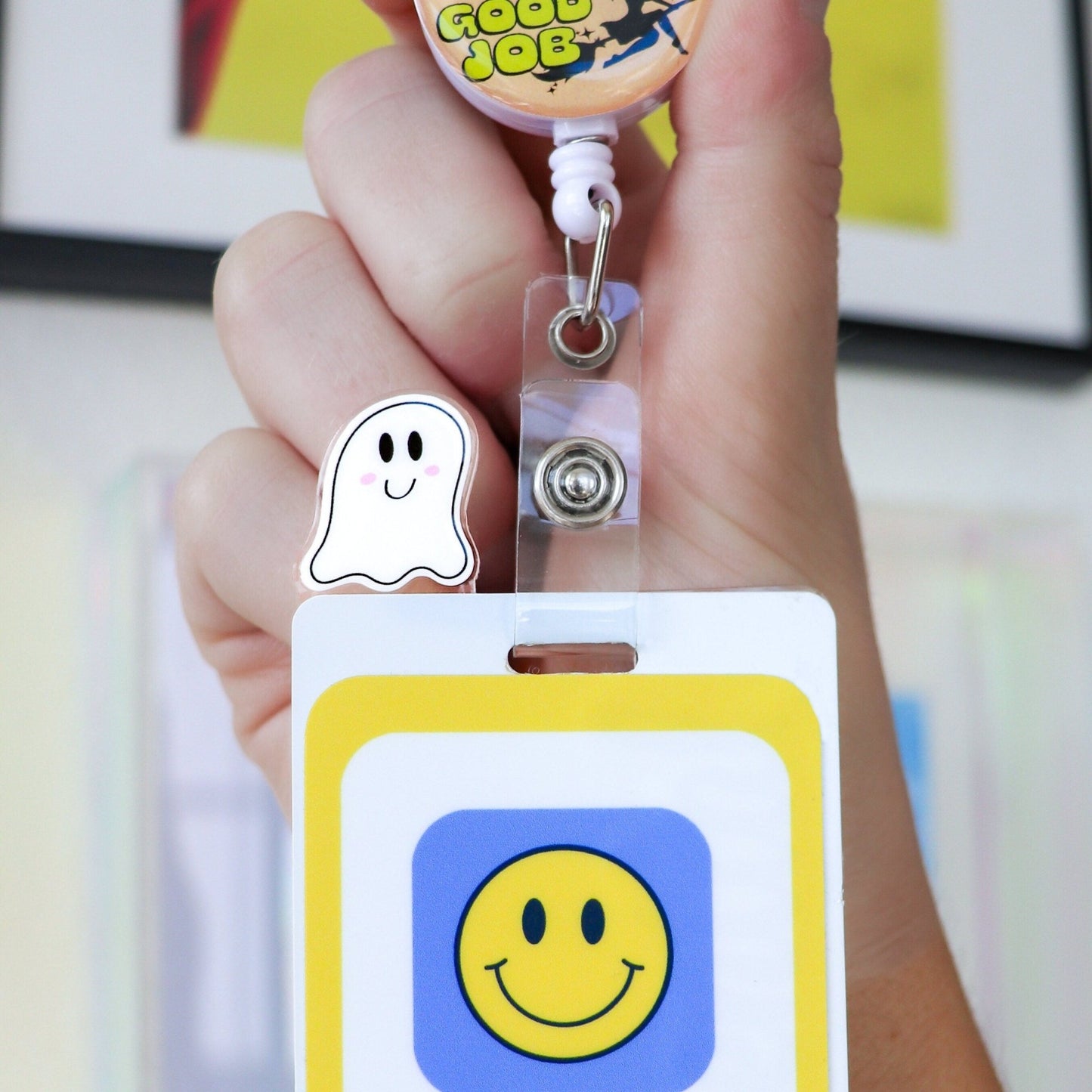 Halloween Badge Topper - Pumpkin, Ghost, Black Cat - Acclaim Status Co Acclaim Status Co Horizontal BadgeGhost