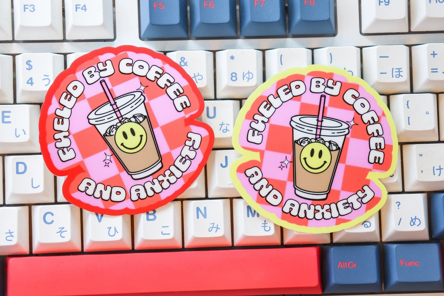 Sticker - Fueled By Coffee & Anxiety - Acclaim Status Co Acclaim Status Co Pink