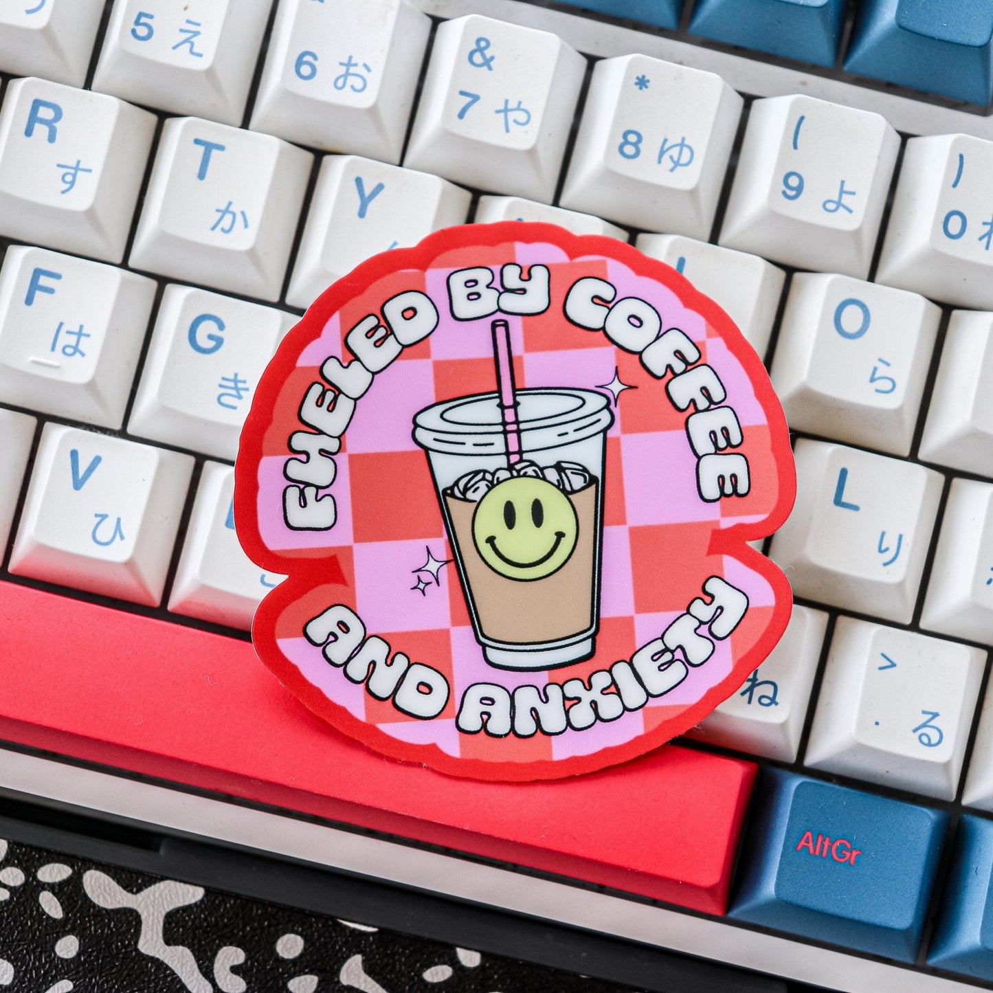 Sticker - Fueled By Coffee & Anxiety - Acclaim Status Co Acclaim Status Co Pink