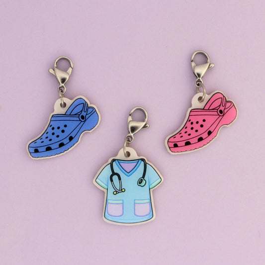 Nurse Badge Reel Dangle Charms - Pastel Scrub Top & Crocs