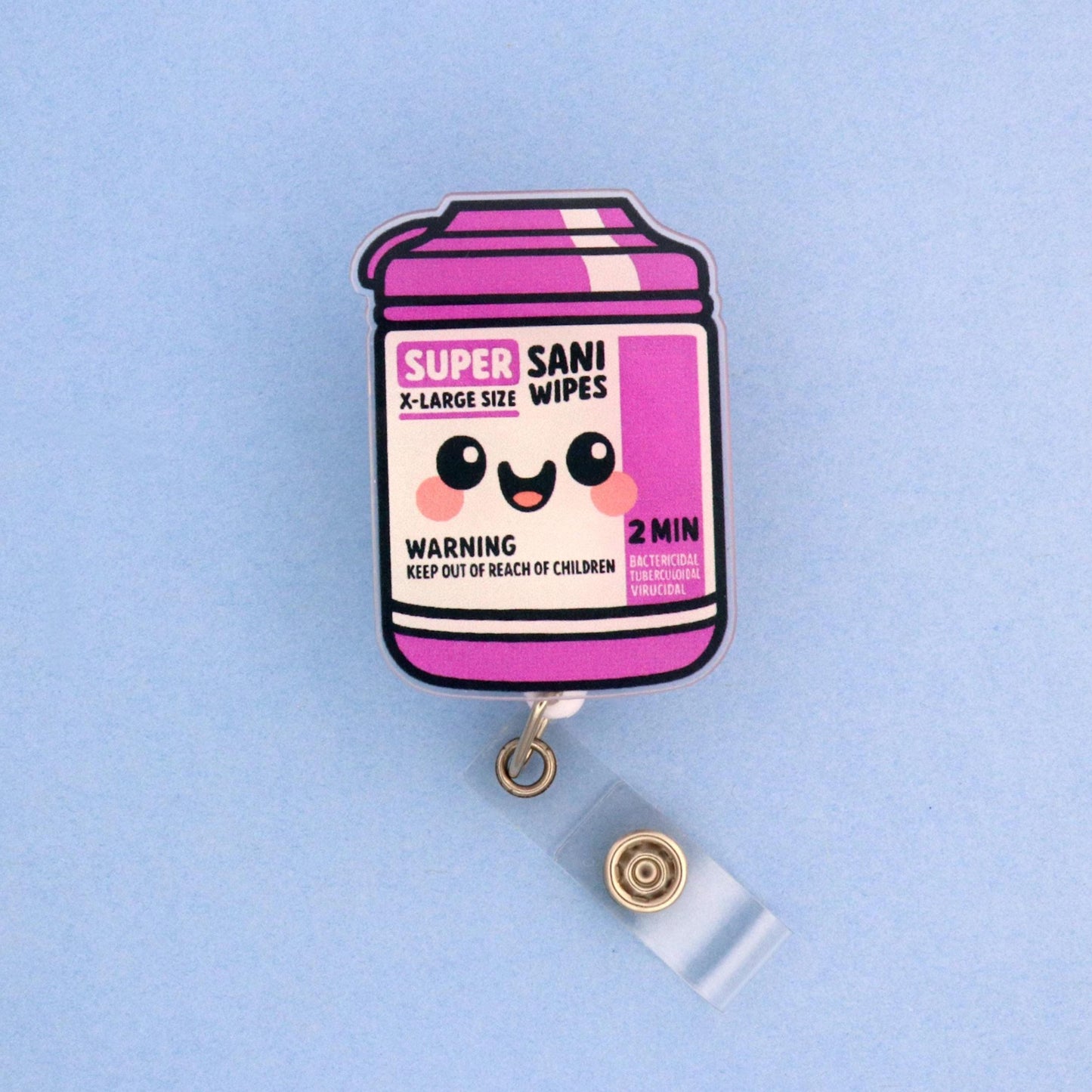 Sani Wipes Kawaii Badge Reel I Funny Acrylic ID Holder for Healthcare Workers