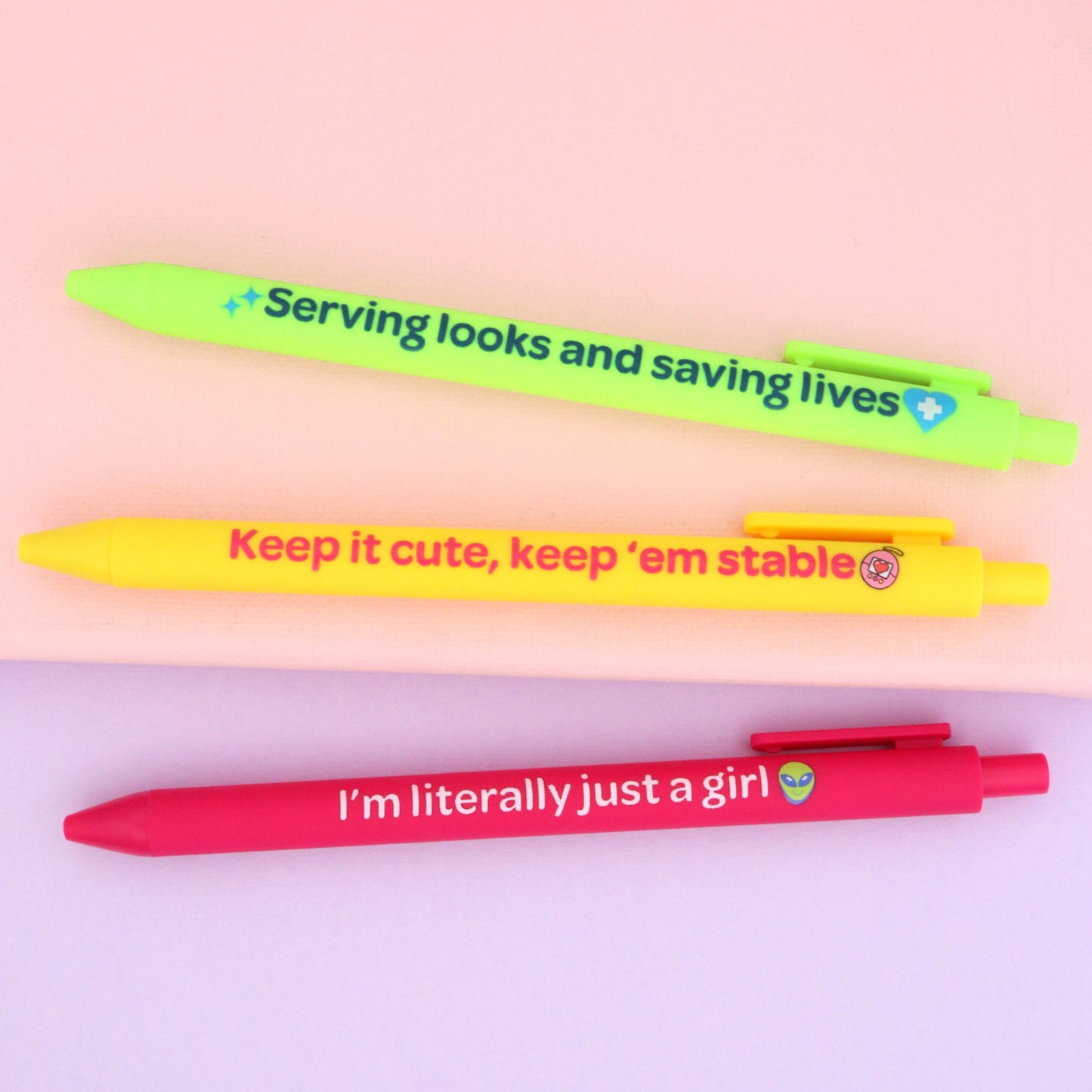 Nurse Pens 3 Pack | Just a Girl, Black Ink, Retractable Grip