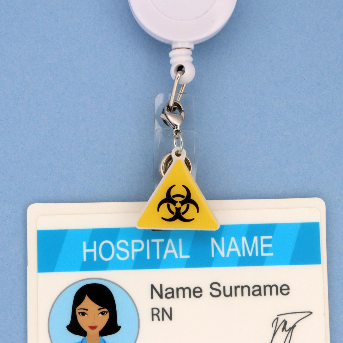 Biohazard Symbol Badge Reel Charm | Acrylic Clip-On Accessory for Healthcare Workers