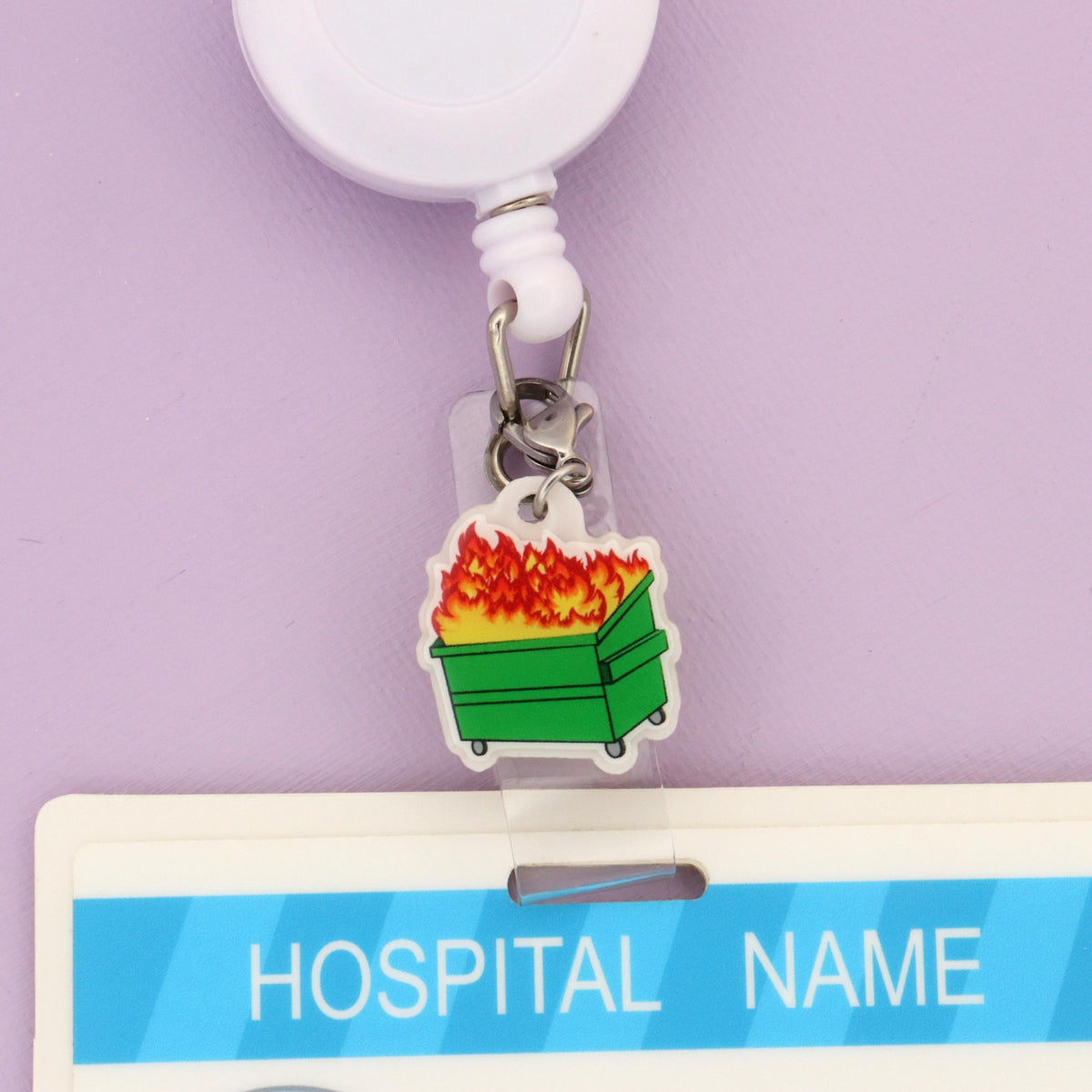 Dumpster Fire Badge Reel Charm: Funny Nurse Gift