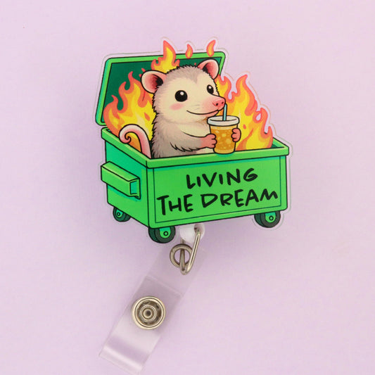 Possum Dumpster Fire Badge Reel: Funny Retractable ID Holder