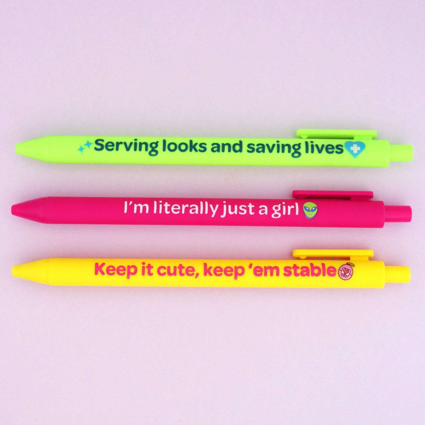 Nurse Pens 3 Pack | Just a Girl, Black Ink, Retractable Grip