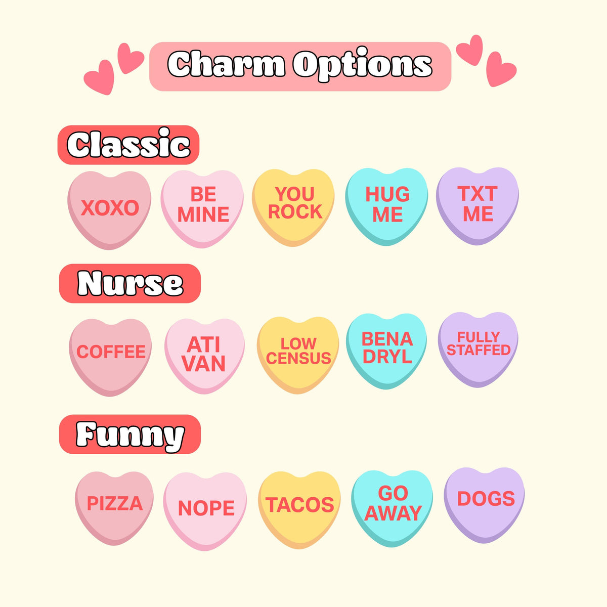 Valentine Badge Reel Charm | Candy Heart Clip On Charm | Nurse Accessory | Funny Medical Gift