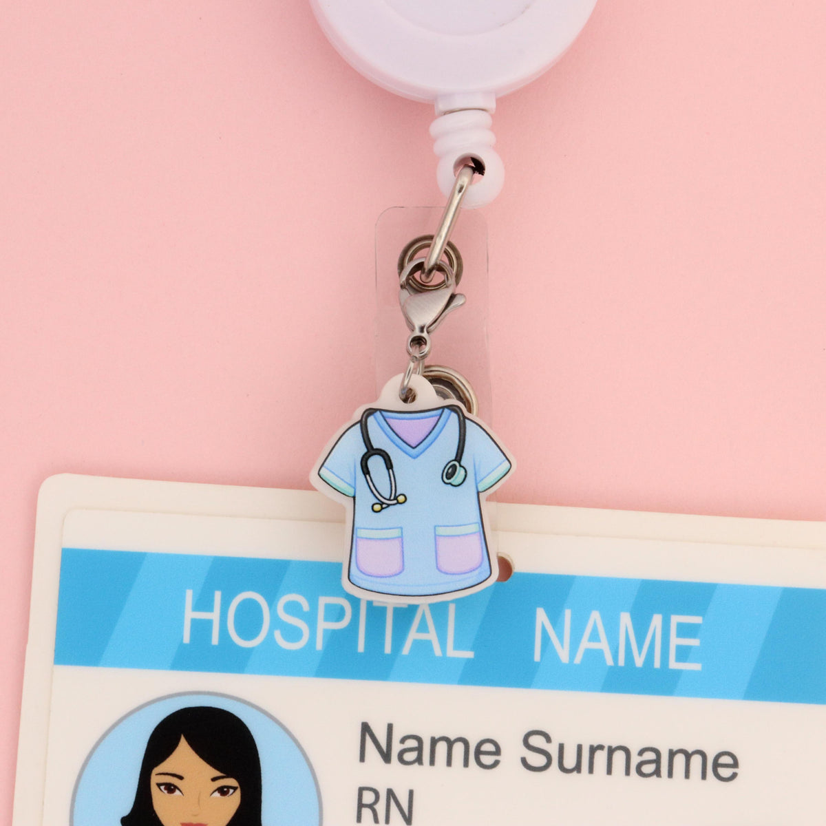 Nurse Badge Reel Dangle Charms - Pastel Scrub Top & Crocs