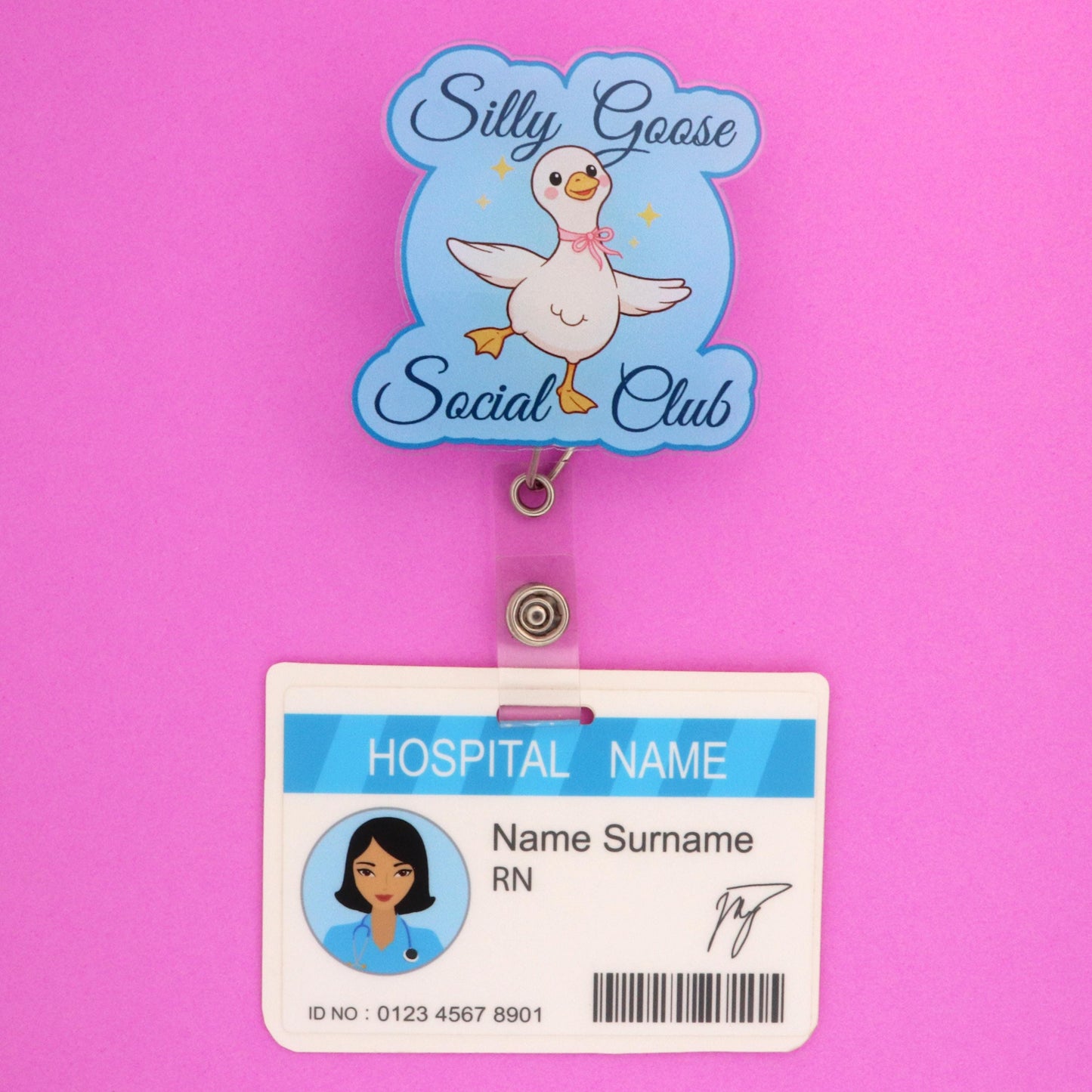 Silly Goose Social Club Badge Reel, Funny Nurse Retractable ID Holder