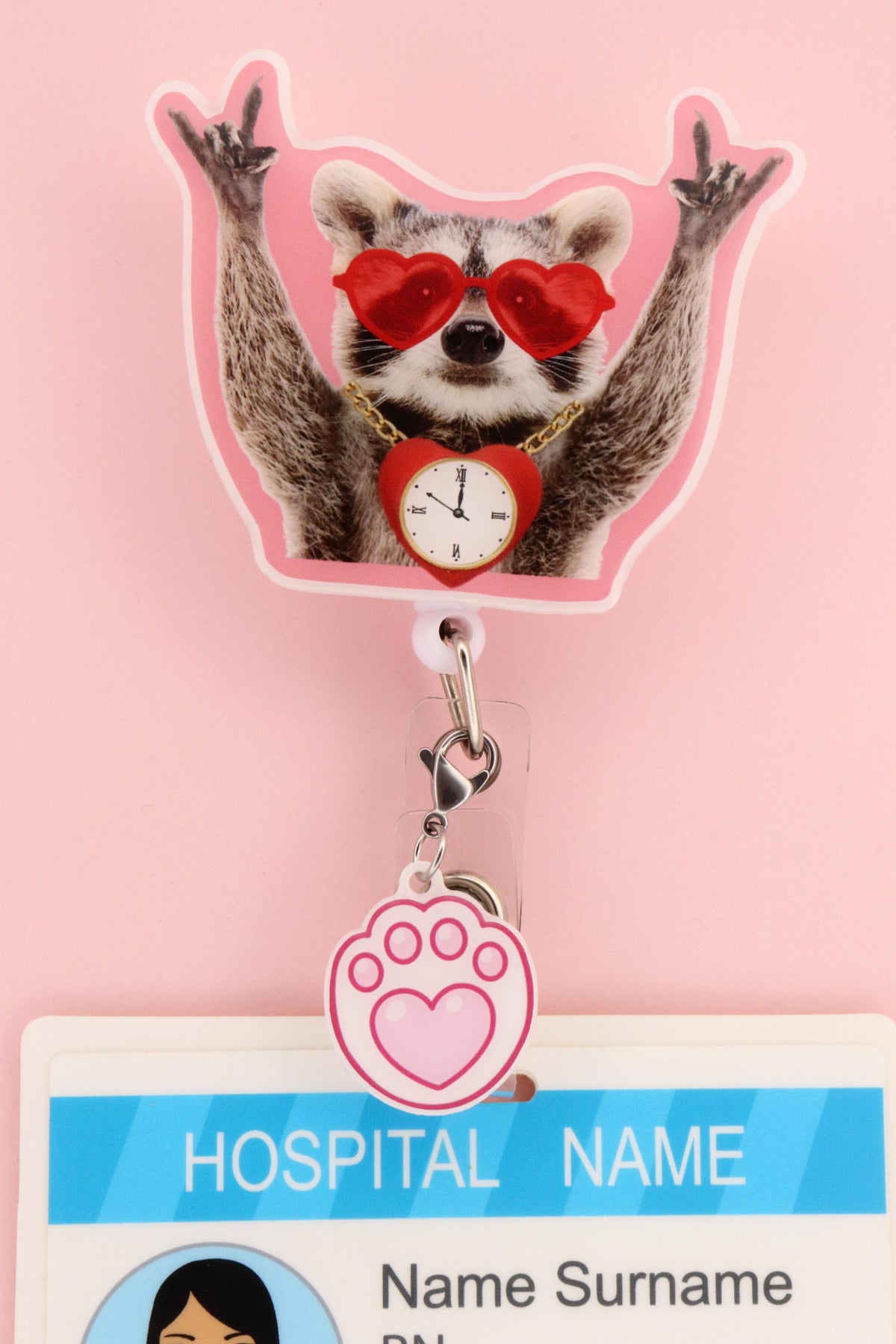 Cat Paw Heart Badge Charm | White & Pink Pet Lover | Vet Tech Nurse Gift
