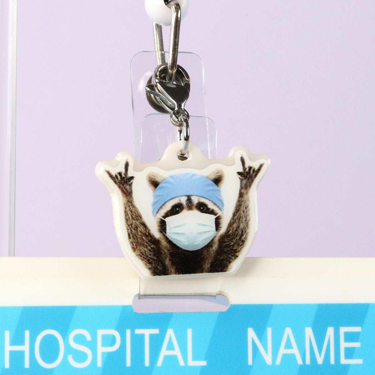 Surgical Raccoon Badge Reel Charm | Funny OR Nurse Acrylic Clip Accessory