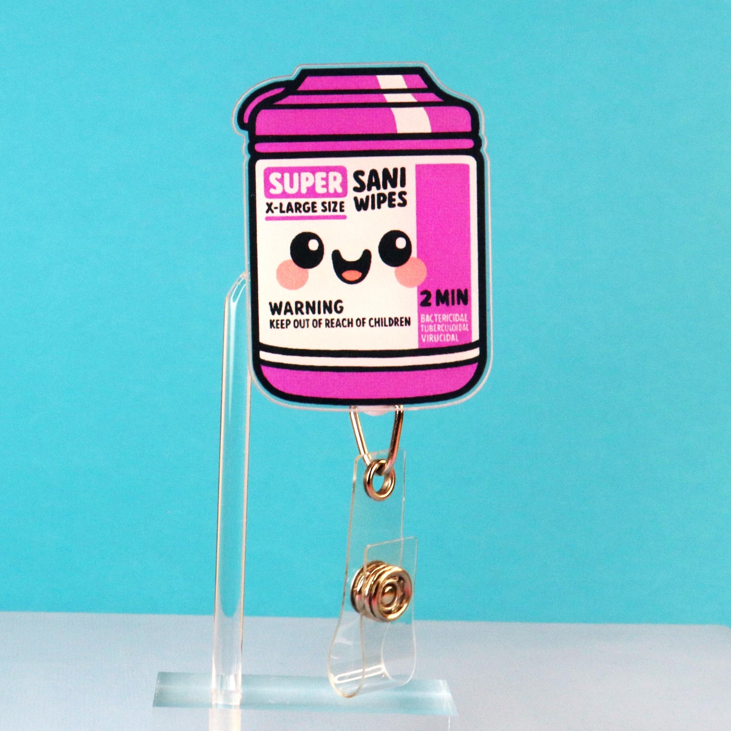 Sani Wipes Kawaii Badge Reel I Funny Acrylic ID Holder for Healthcare Workers
