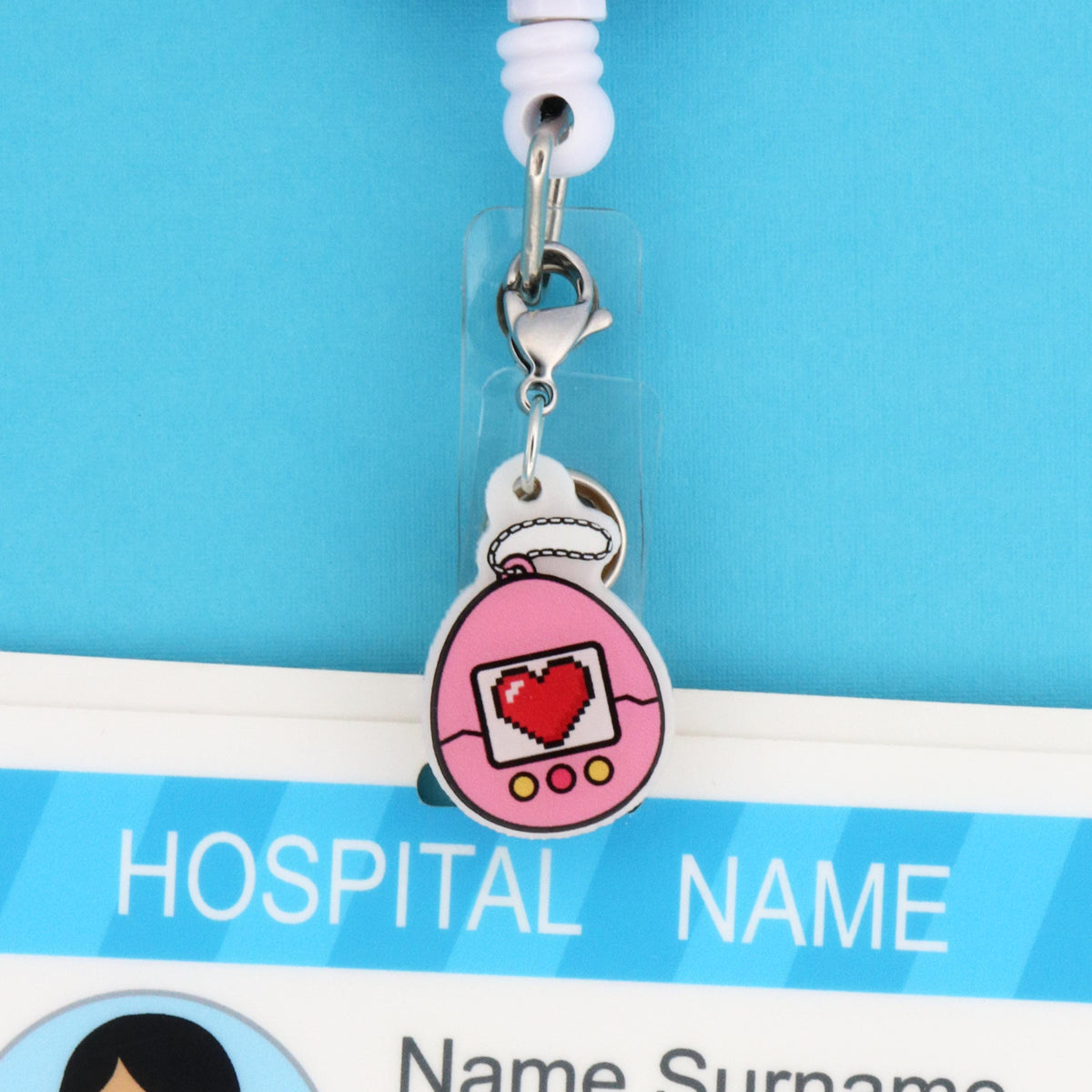 Retro Badge Reel Charm | Pink Pixel Heart 90s y2k Nostalgia Dangle Nurse Accessory
