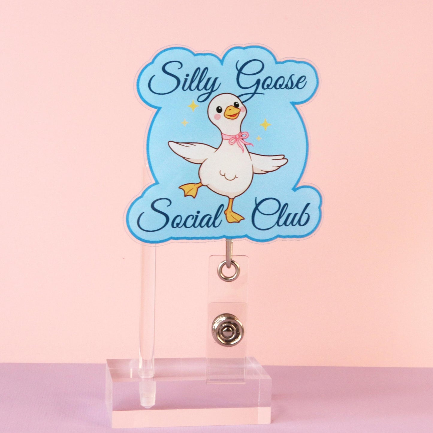 Silly Goose Social Club Badge Reel, Funny Nurse Retractable ID Holder
