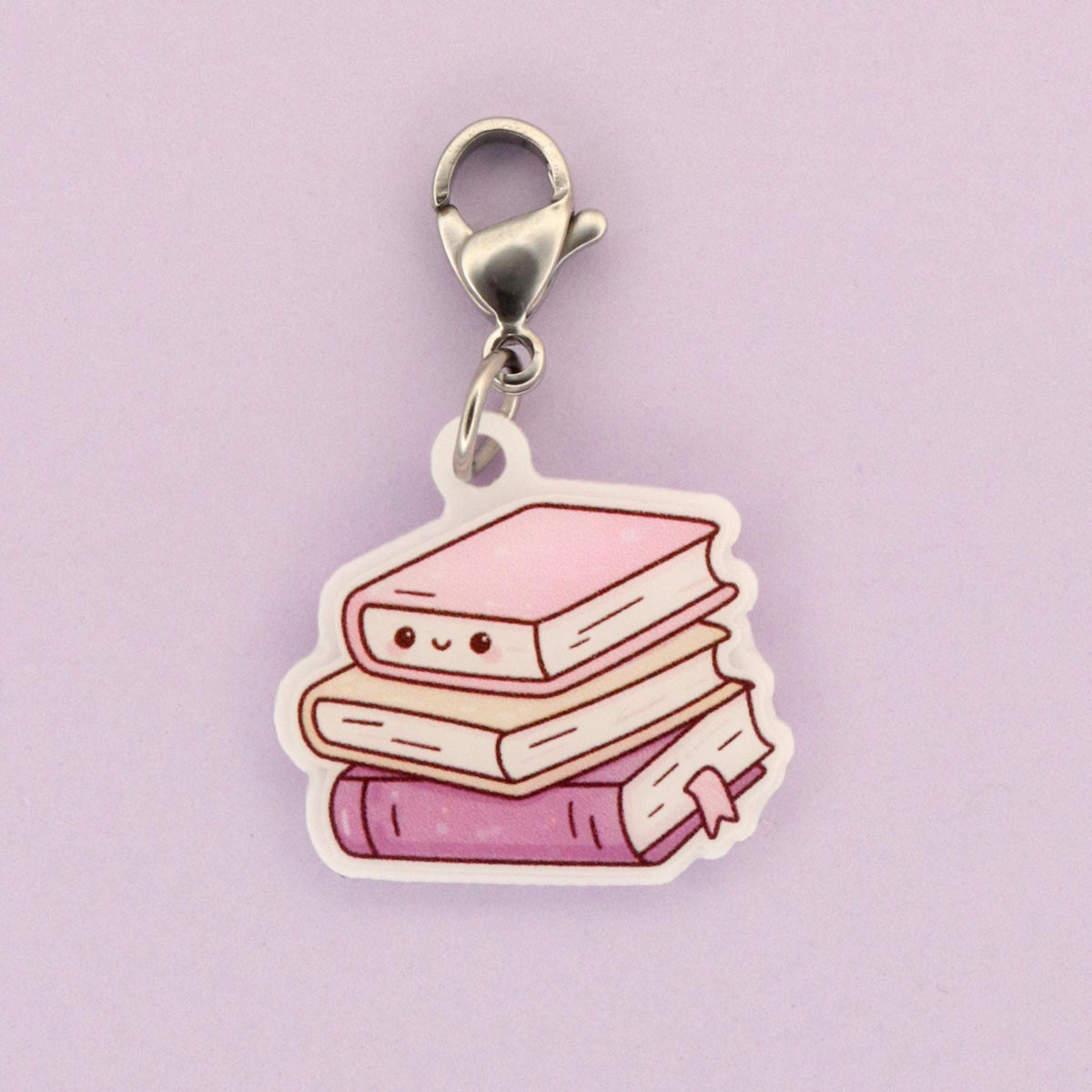Interchangeable Badge Charm | Kawaii Book Stack | Pastel Purple Pink Librarian Teacher Nurse Gift