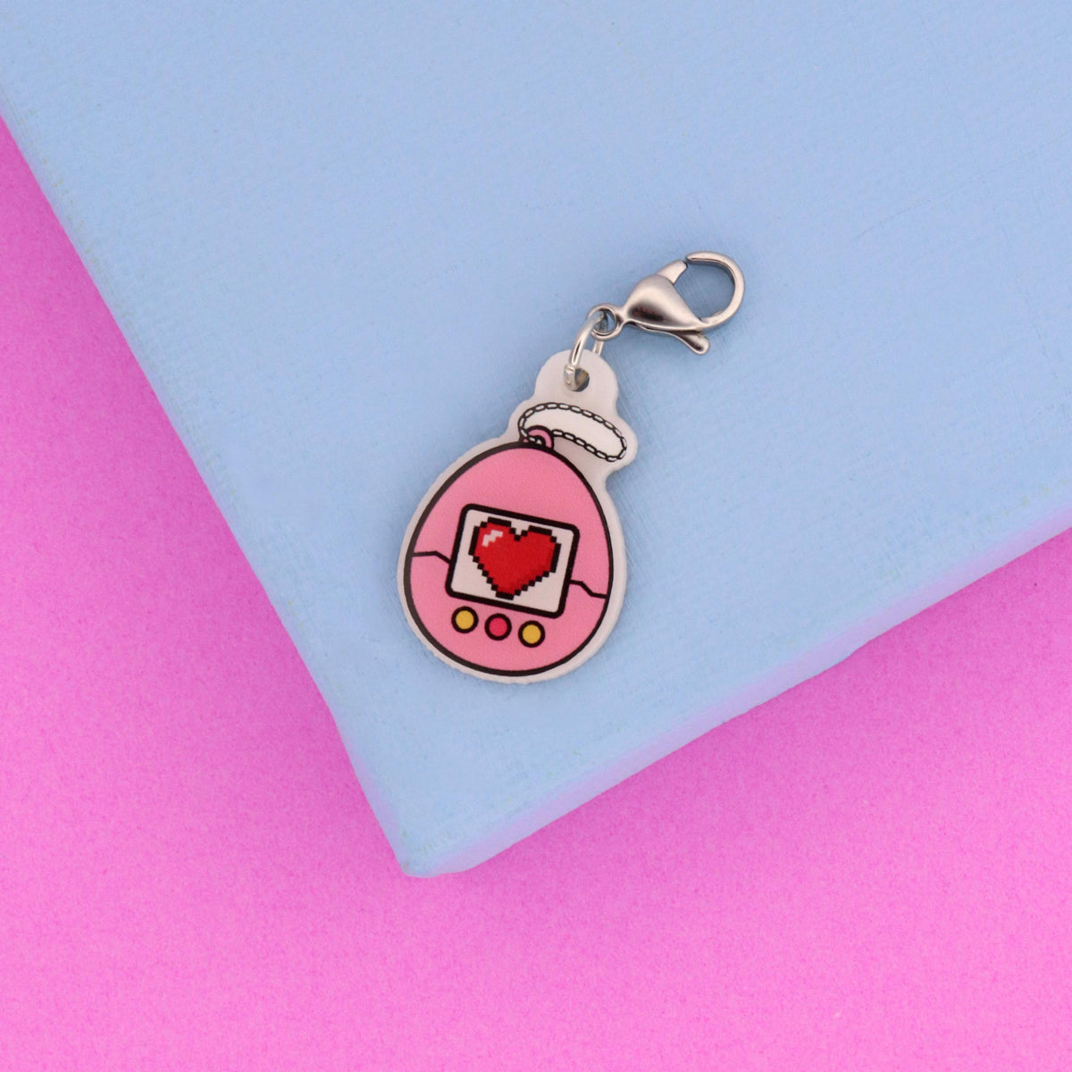 Retro Badge Reel Charm | Pink Pixel Heart 90s y2k Nostalgia Dangle Nurse Accessory