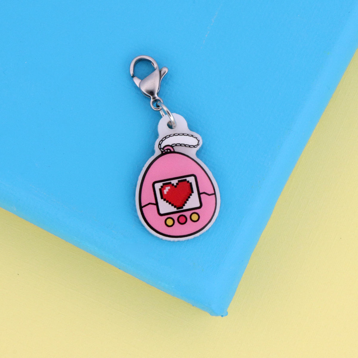 Retro Badge Reel Charm | Pink Pixel Heart 90s y2k Nostalgia Dangle Nurse Accessory