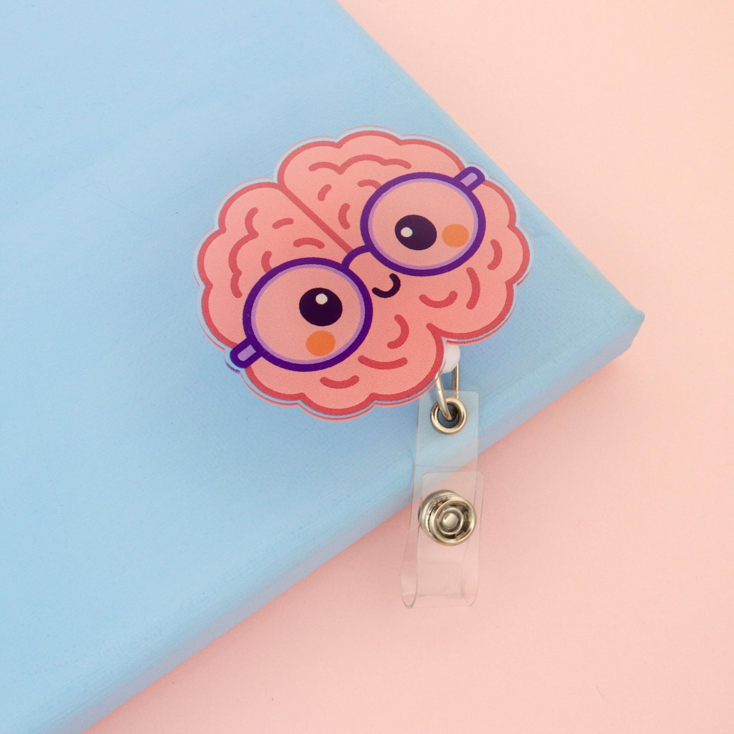 Nurse Badge Reel: Brain with Glasses | Acrylic ID Retractable Clip