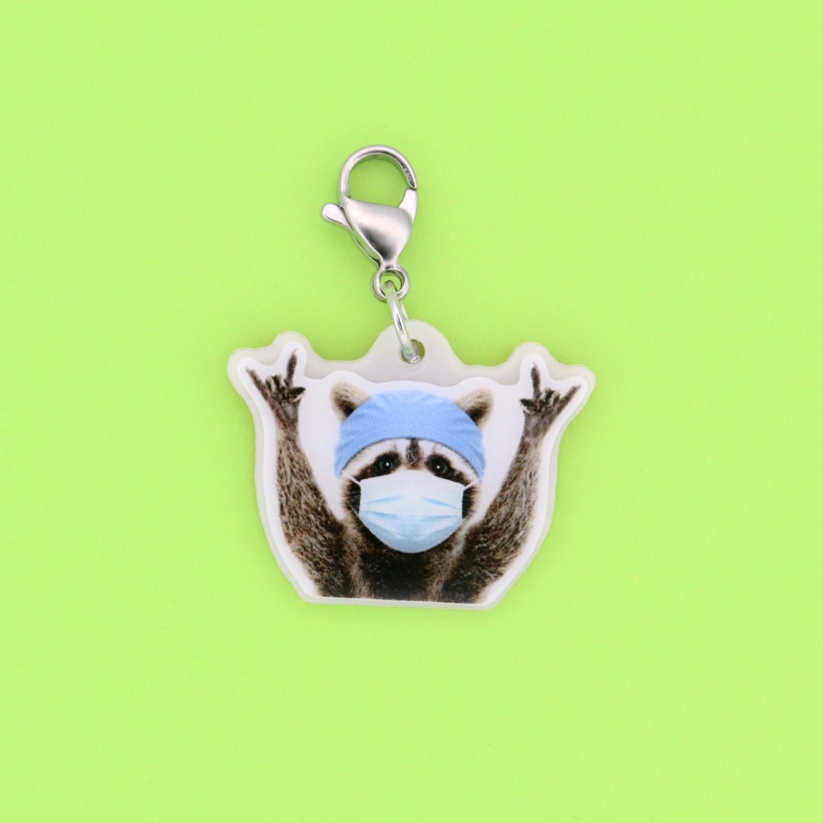 Surgical Raccoon Badge Reel Charm | Funny OR Nurse Acrylic Clip Accessory