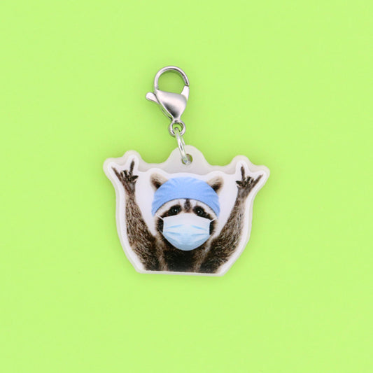 Surgical Raccoon Badge Reel Charm | Funny OR Nurse Acrylic Clip Accessory