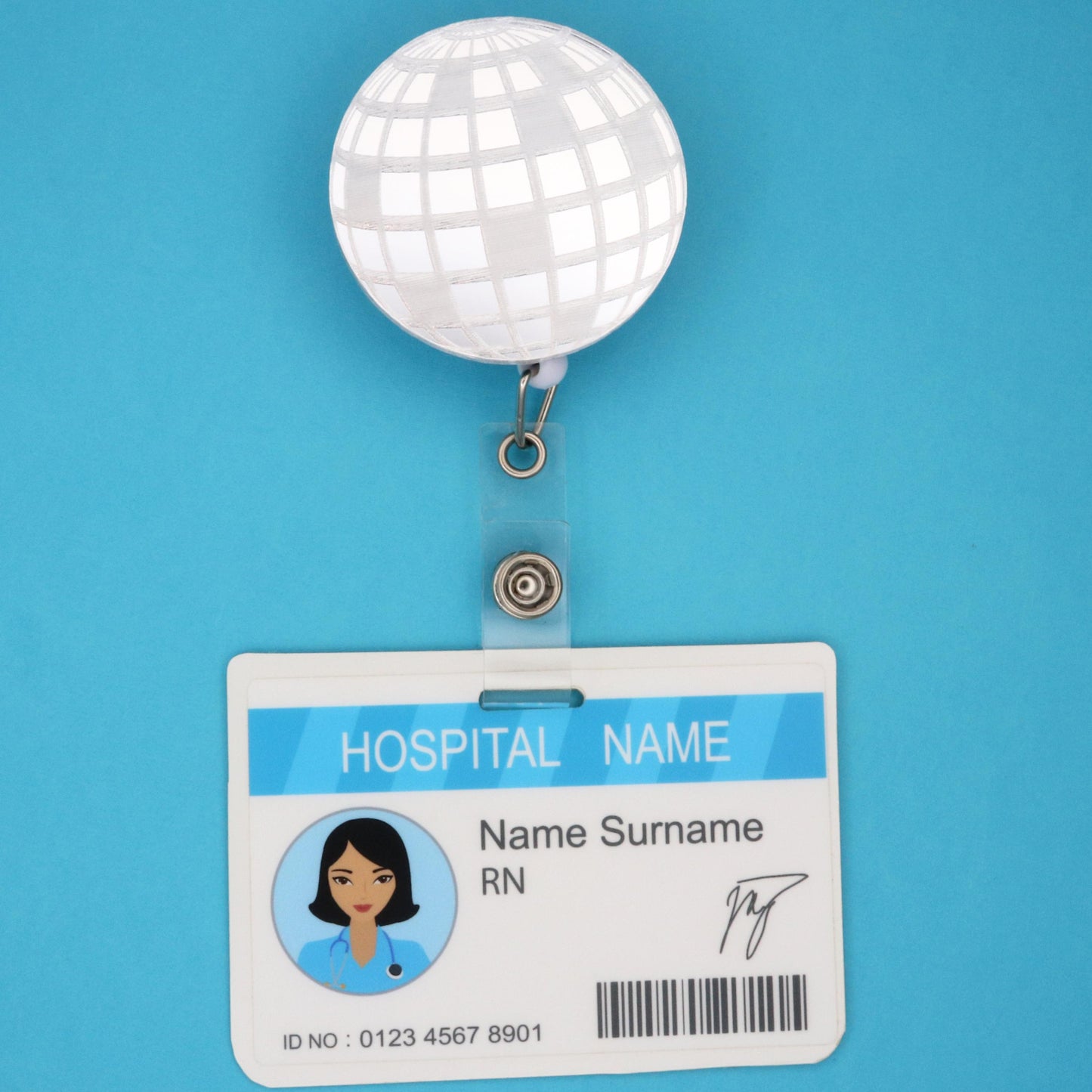 Nurse Badge Reel: Disco Ball Retractable ID Holder