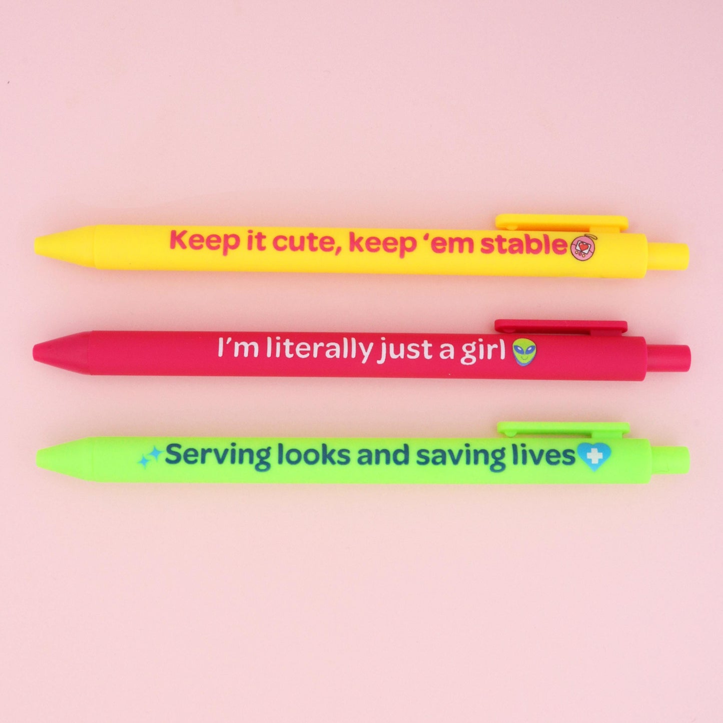 Nurse Pens 3 Pack | Just a Girl, Black Ink, Retractable Grip