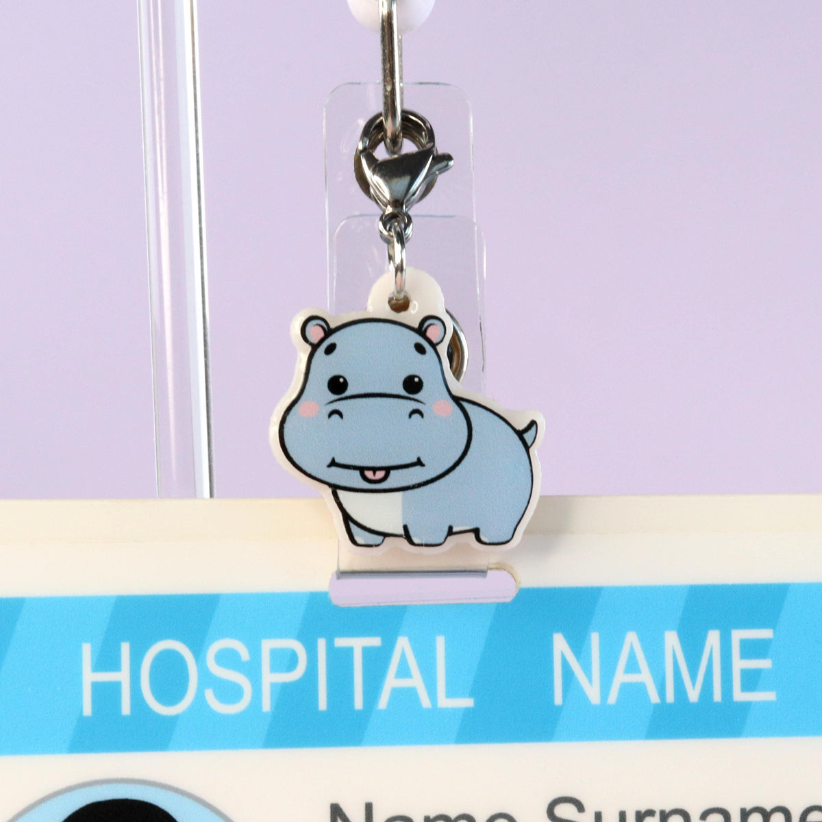 Hippo Badge Charm, Nurse ID Accessory, Animal Lover Gift, Healthcare Worker