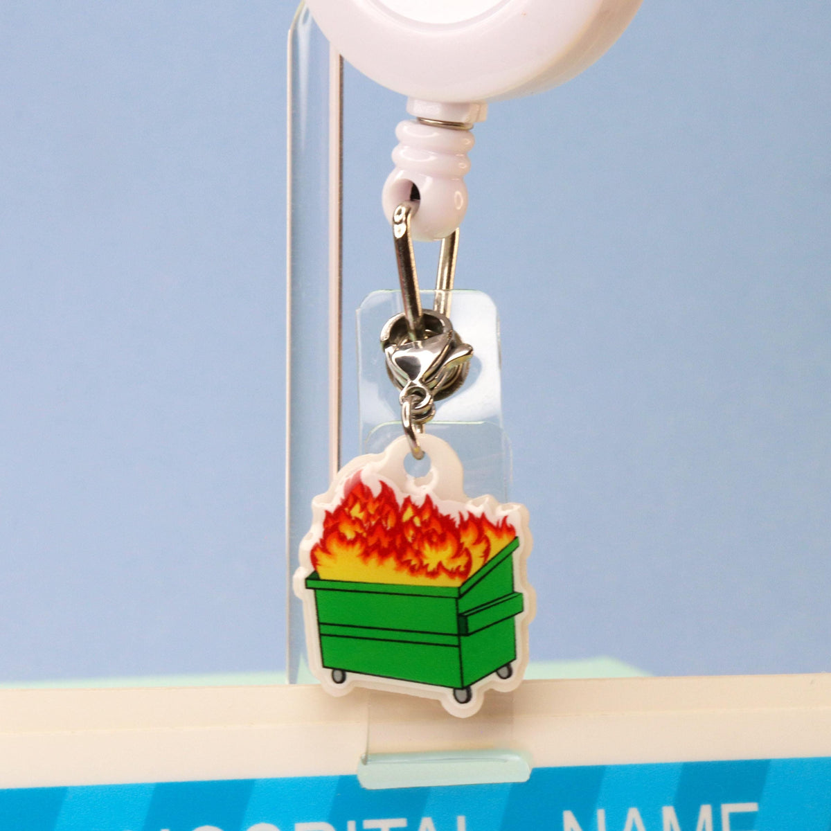 Dumpster Fire Badge Reel Charm: Funny Nurse Gift