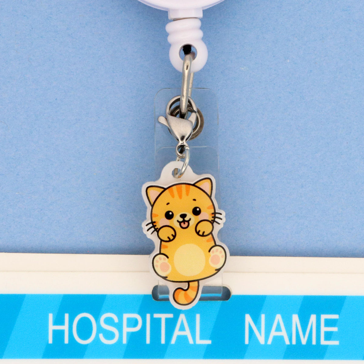 Cat Badge Reel Charm | Kawaii Kitty Double-Sided Acrylic Clip-On | Vet Tech Gift