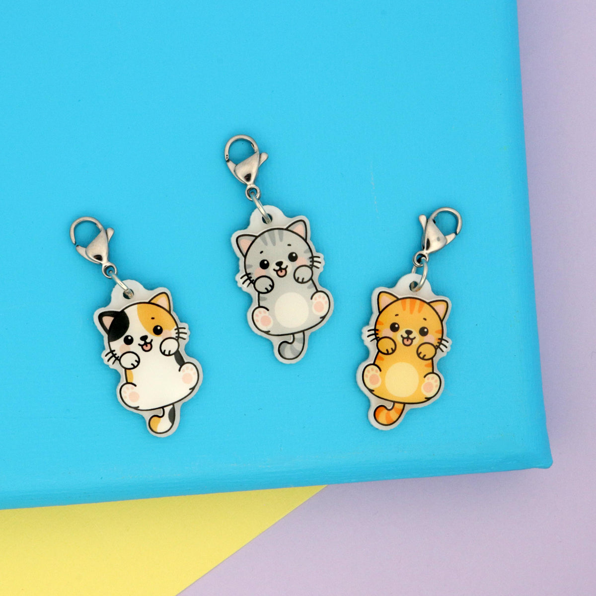 Cat Badge Reel Charm | Kawaii Kitty Double-Sided Acrylic Clip-On | Vet Tech Gift