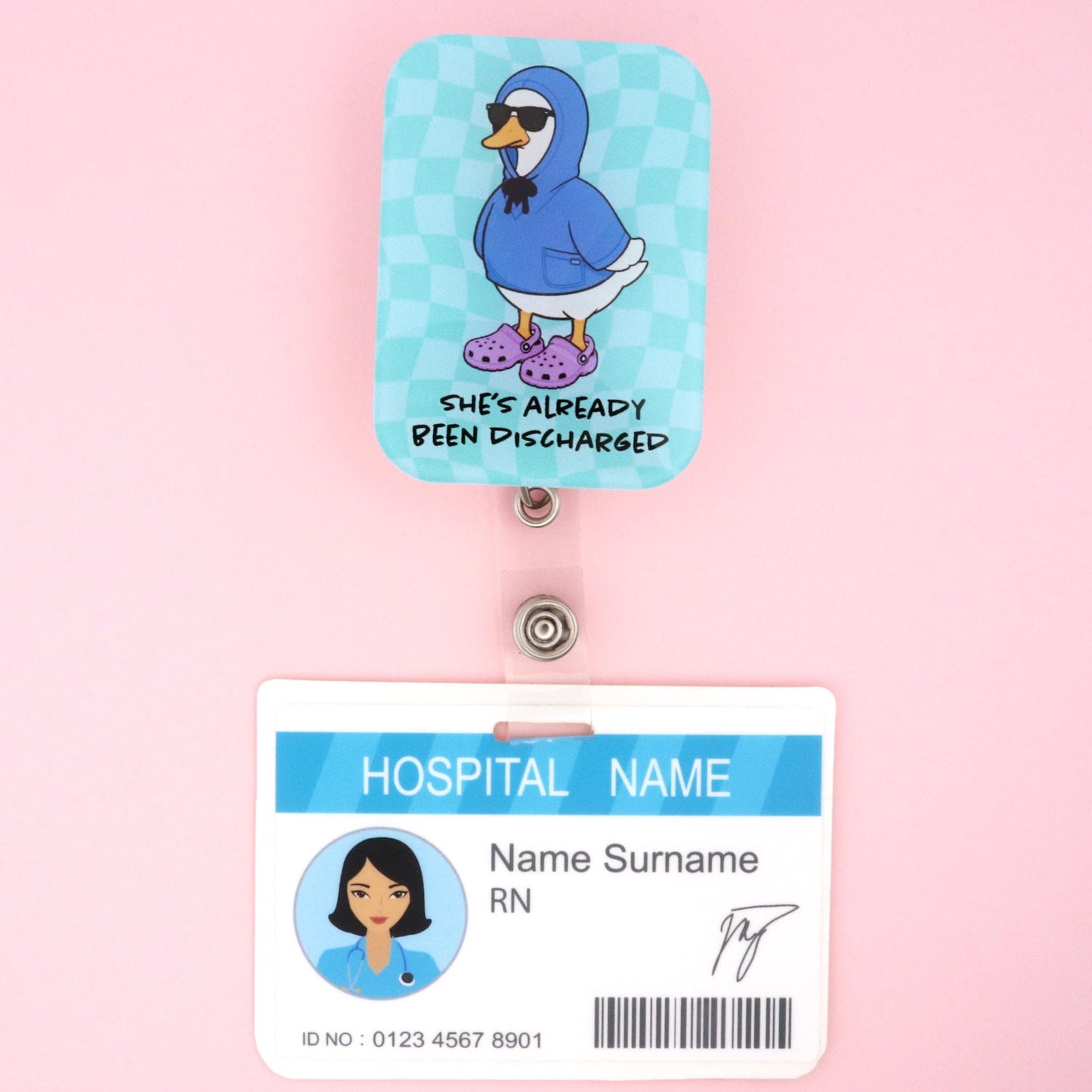 Funny Nurse Badge Reel, Retractable ID Holder, Discharged Silly Goose Meme, RN Gift
