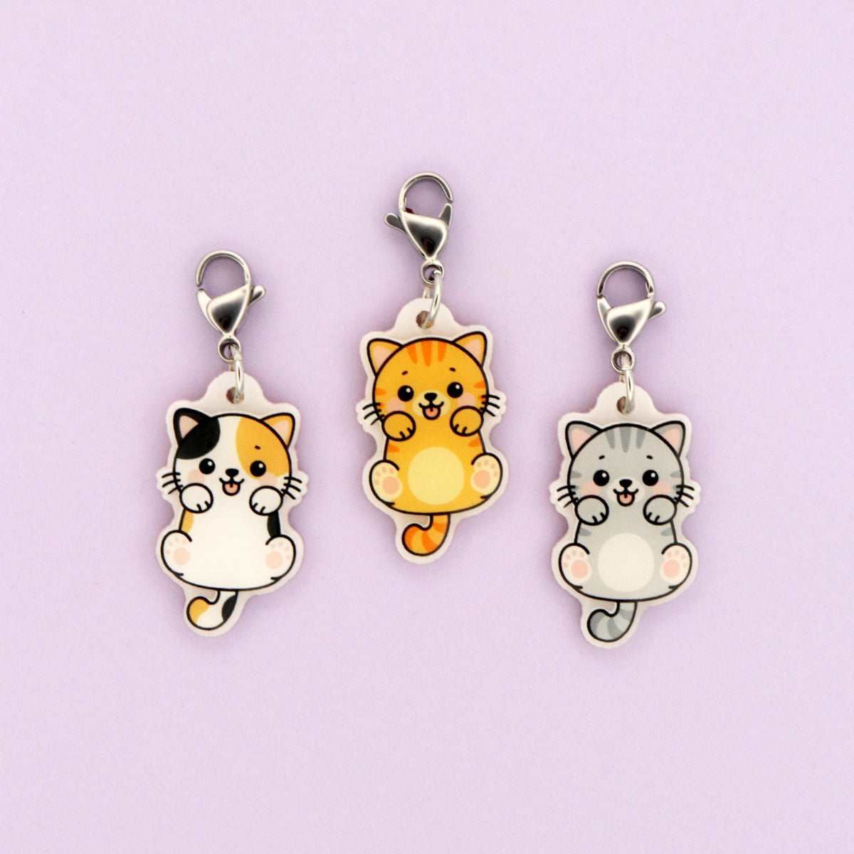 Cat Badge Reel Charm | Kawaii Kitty Double-Sided Acrylic Clip-On | Vet Tech Gift