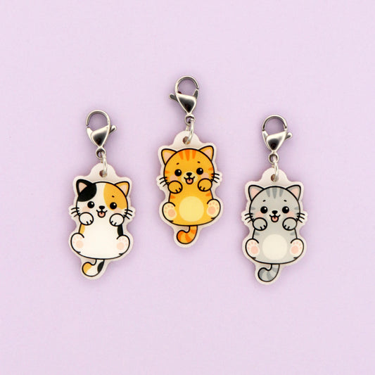Cat Badge Reel Charm | Kawaii Kitty Double-Sided Acrylic Clip-On | Vet Tech Gift