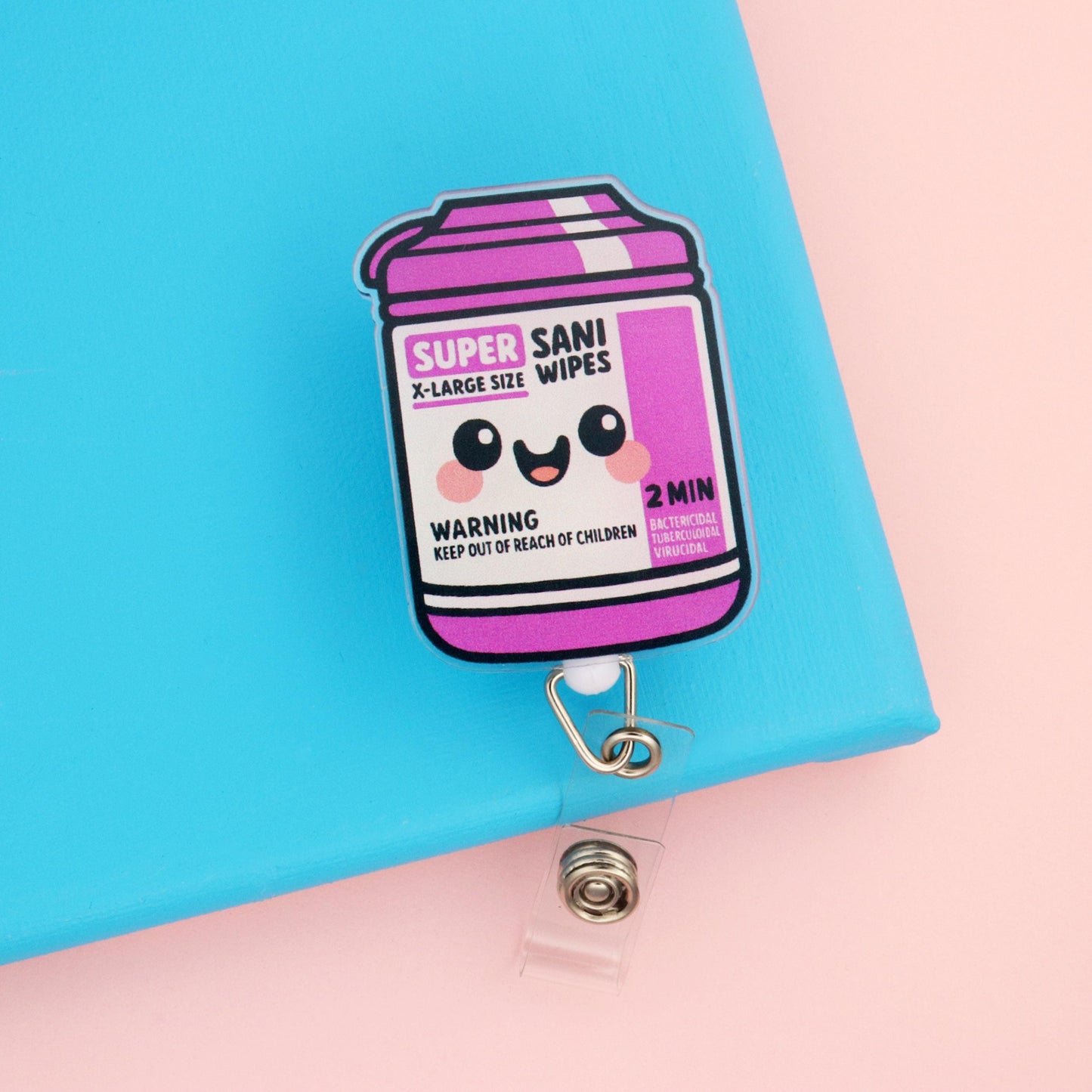 Sani Wipes Kawaii Badge Reel I Funny Acrylic ID Holder for Healthcare Workers