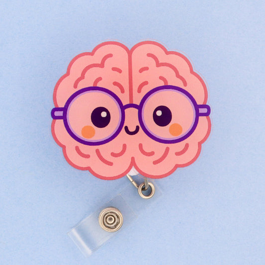Nurse Badge Reel: Brain with Glasses | Acrylic ID Retractable Clip
