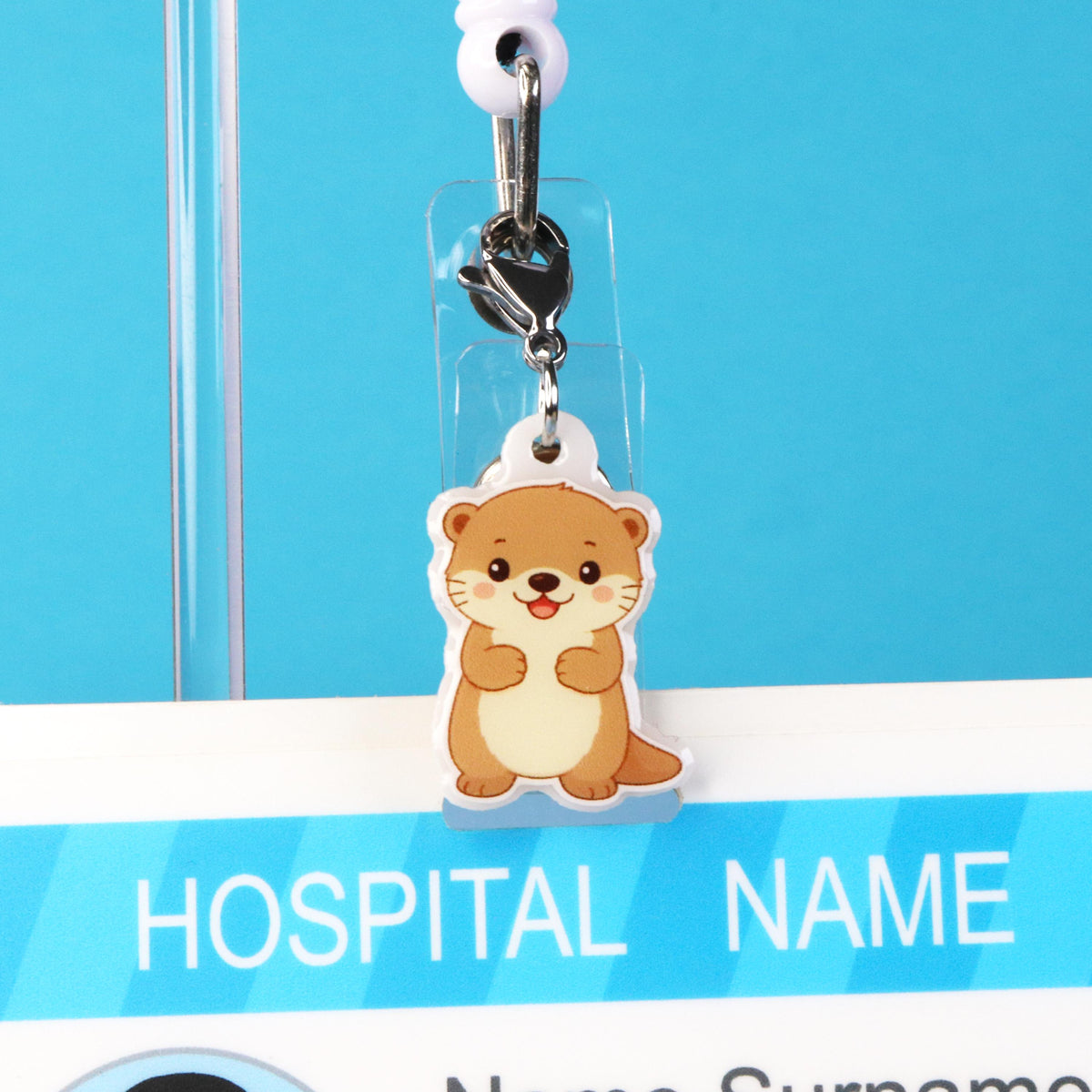 Otter Badge Reel Charm | Kawaii Animal Acrylic Clip Accessory | Nurse Gift