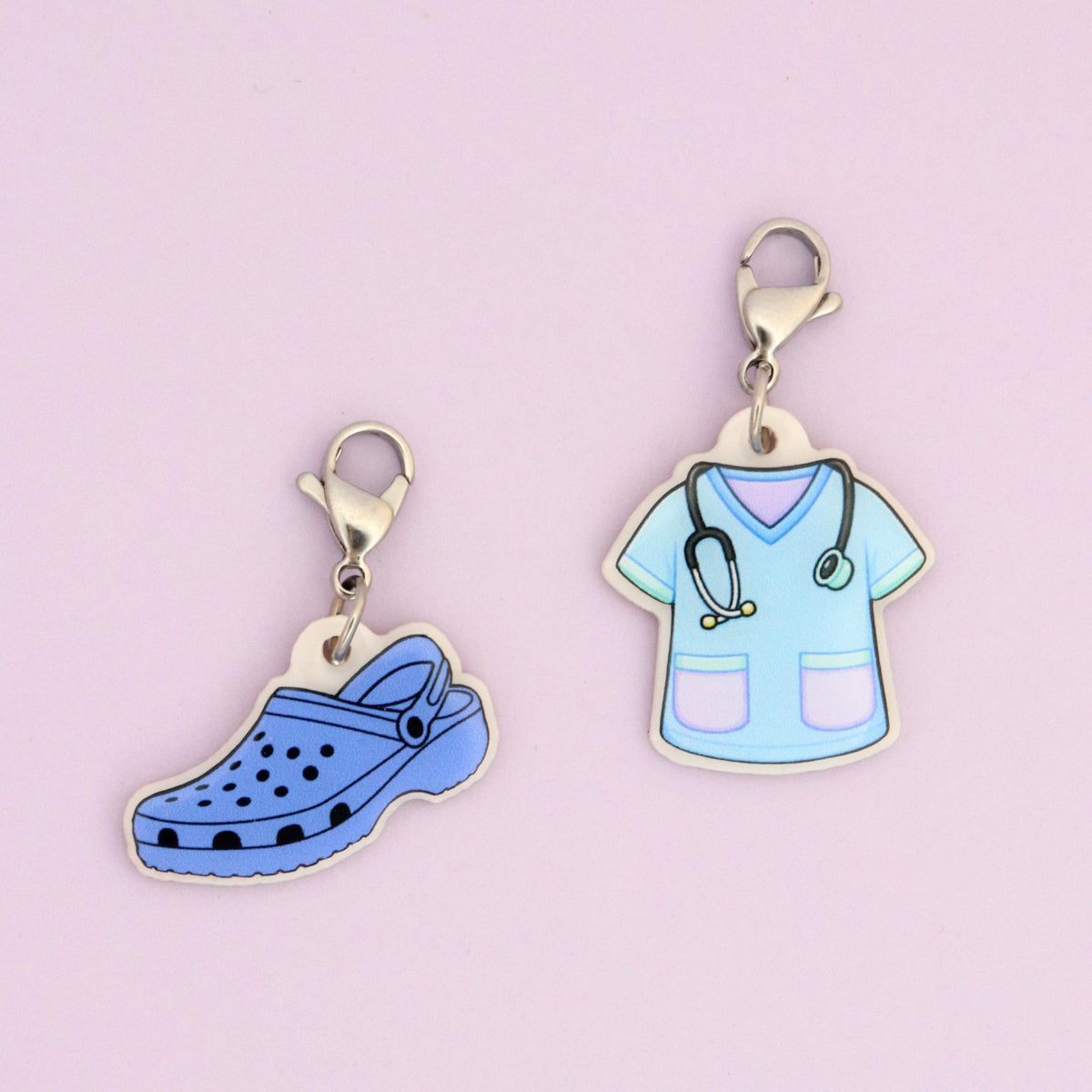 Nurse Badge Reel Dangle Charms - Pastel Scrub Top & Crocs