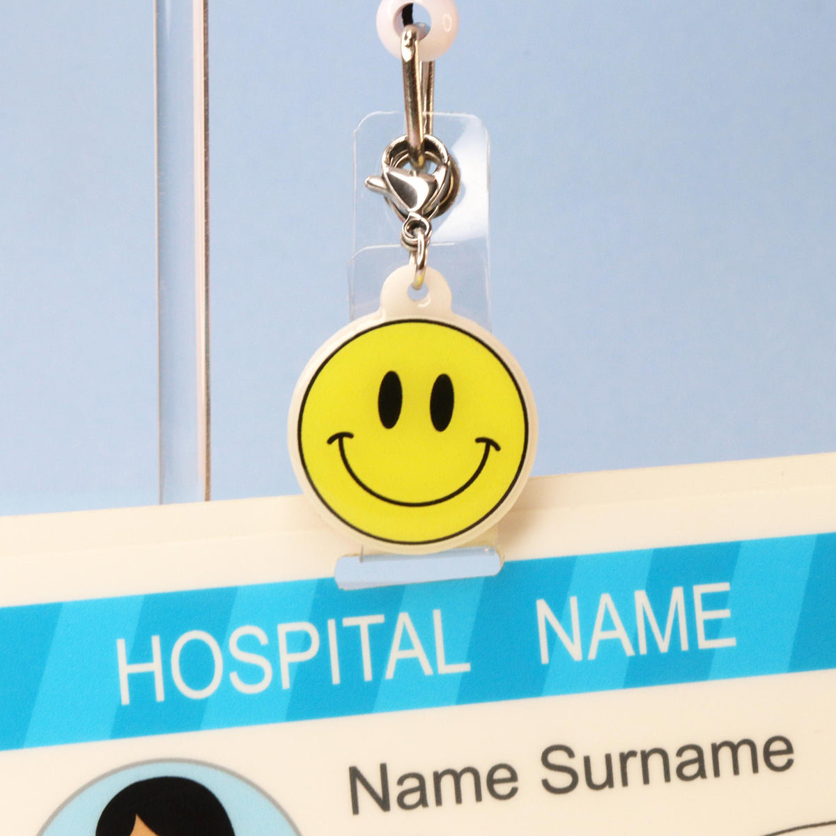 Smiley Face Badge Reel Charm