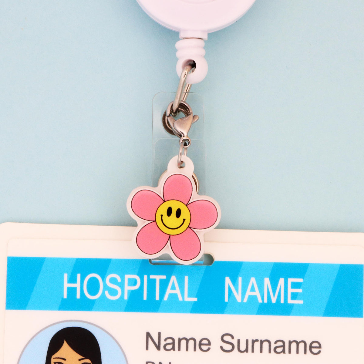 Happy Face Flower Badge Charm | RN Gift | Retro Healthcare Accessory