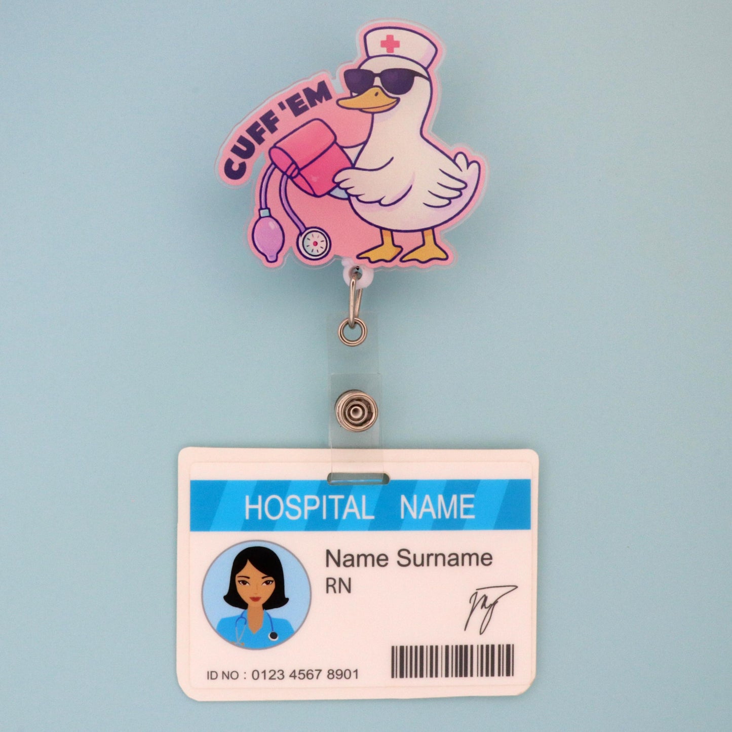 Funny Nurse Badge Reel: Cuff 'Em Goose