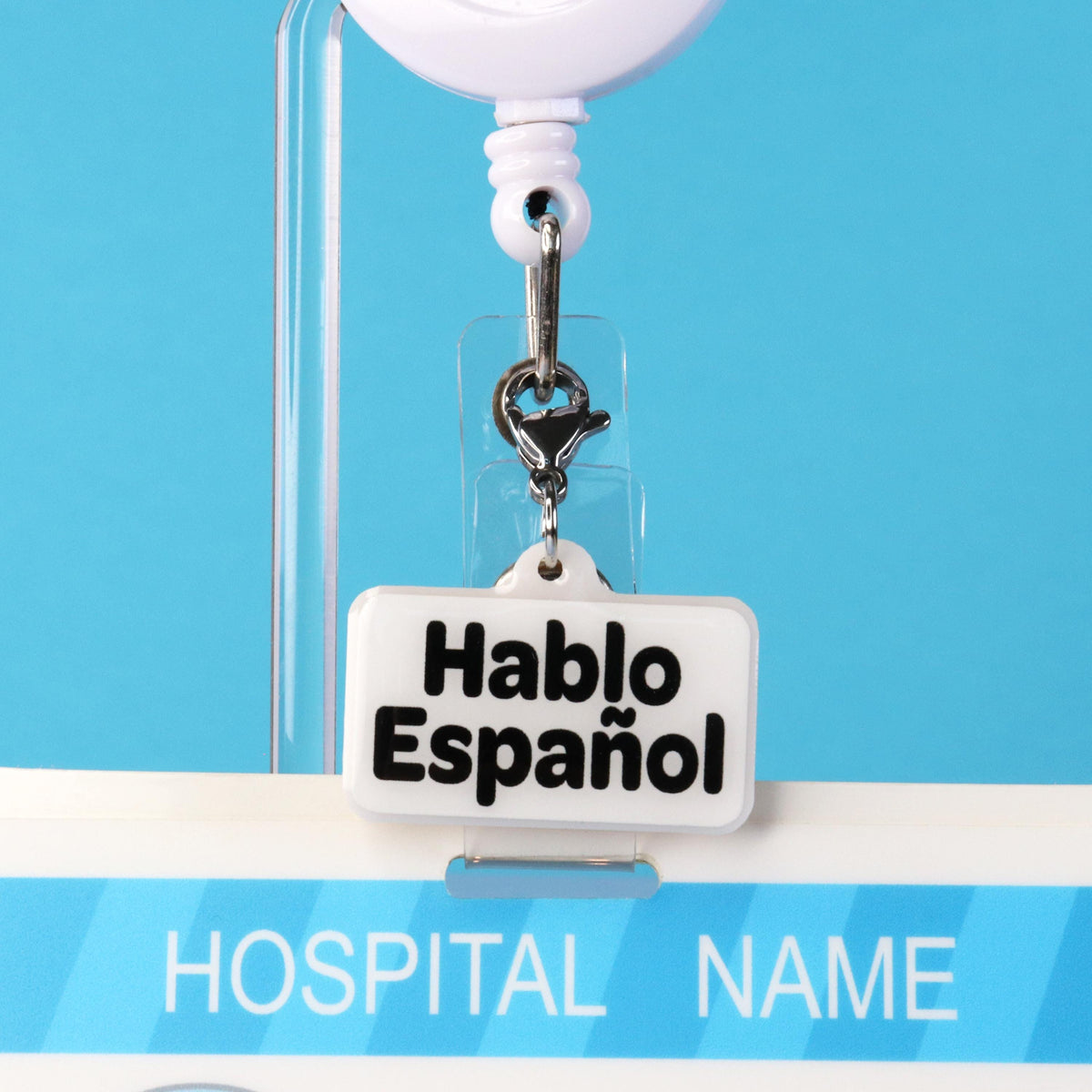 Hablo Español Badge Reel Charm | Spanish Speaker Nurse Accessory | Bilingual Acrylic Clip-On Gift