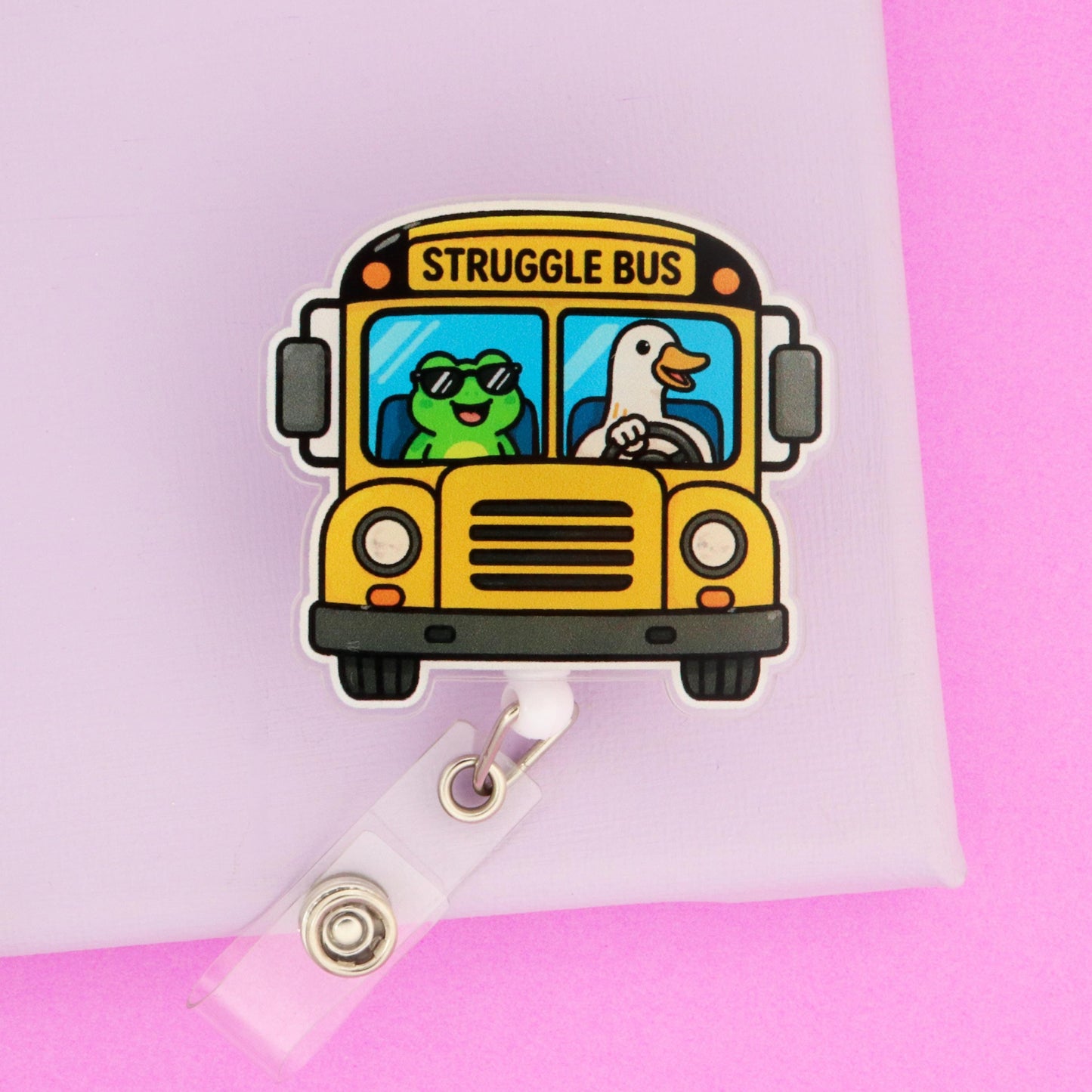 Struggle Bus Nurse Badge Reel | Funny Acrylic ID Holder for Healthcare Workers