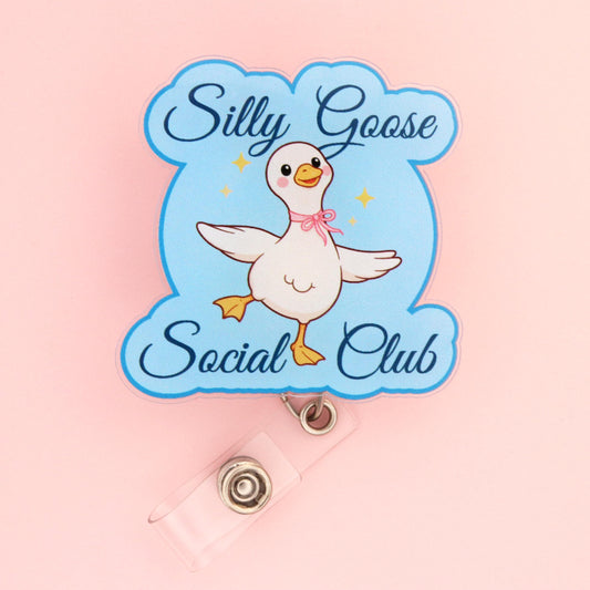 Silly Goose Social Club Badge Reel, Funny Nurse Retractable ID Holder